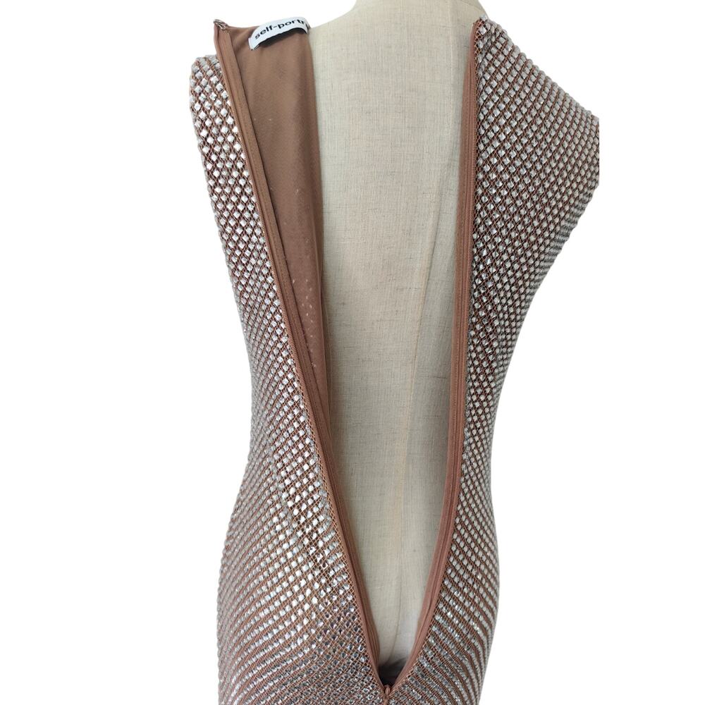 Self-Portrait Silver Rhinestone Mesh Midi Dress US 6 - Picture 11 of 11